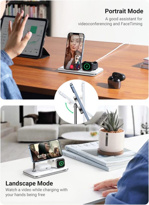UGREEN 3-in-1 MagSafe Wireless Charging Station, MFi-Certified 15W Fast Charging for iPhone 13/12 MagSafe Series, Wireless Charger Compatible with Apple Watch 7/6/5/4/3/2/1/SE, AirPods Pro/3/2 - White - 90326 - Image 8