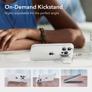 Apple iPhone 14 Pro Classic Kickstand Case Stand, Military-Grade Protection & Built-in Camera Ring Stand - Clear - Image 3