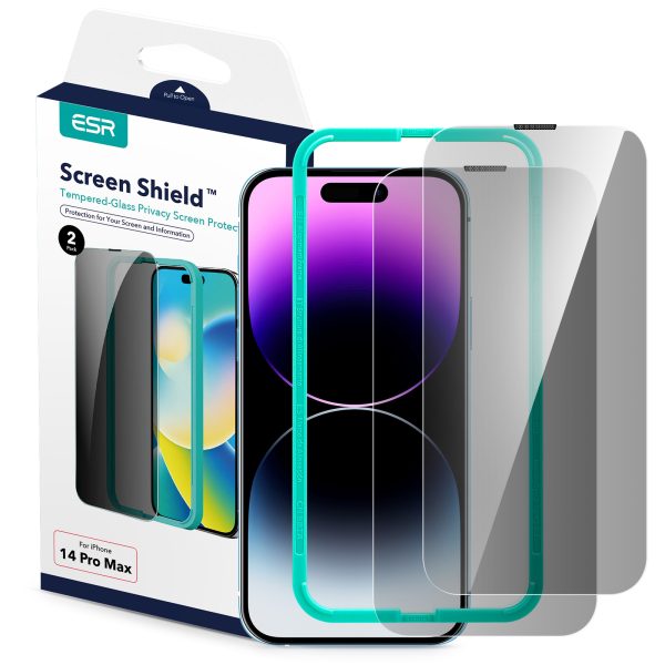 iPhone 14 Pro Max Apple iPhone 14 Pro Privacy Screen Shield Glass Protector with Easy Installation Frame by ESR - 2 PACK - Image 1