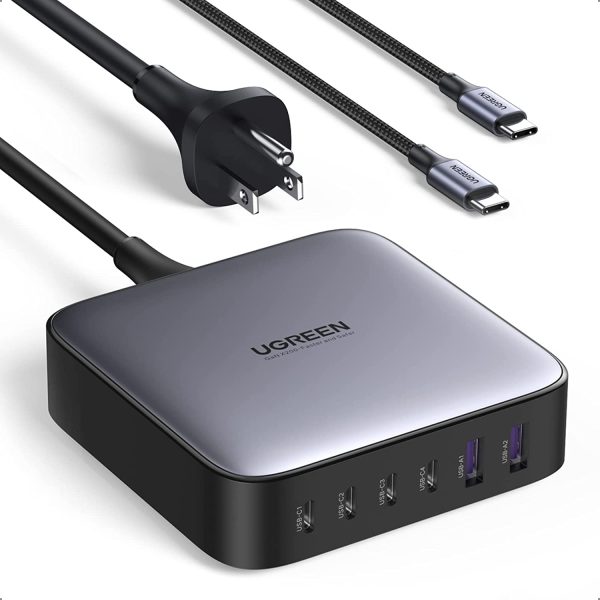 UGREEN Nexode 200W USB C Desktop Charger, 6 Ports GaN PD Fast Charger with 3FT USB C to C Charging Cable Compatible with MacBook Pro/Air, iPad Pro/Mini, iPhone 13/13 Pro Max, Galaxy, Pixel, and More - Black - 40913 - Image 1