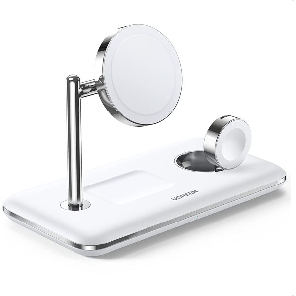 ugreen 3 in 1 charging station UGREEN 3-in-1 MagSafe Wireless Charging Station, MFi-Certified 15W Fast Charging for iPhone 13/12 MagSafe Series, Wireless Charger Compatible with Apple Watch 7/6/5/4/3/2/1/SE, AirPods Pro/3/2 - White - 90326 - Image 1