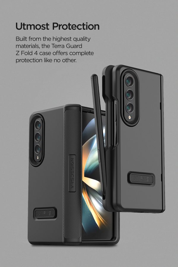 Galaxy Z Fold 4 Terra Guard Modern Pro Case by VRS Design Modern Neat Style Case with S Pen Holder and Multi Angle Kickstand (Tempered Glass Screen Protector Included) - Matte Black - Image 2