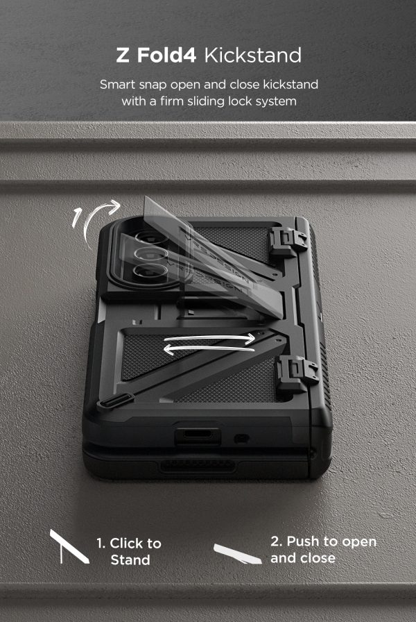 Galaxy Z Fold 4 Terra Guard Ultimate Case All in One Premium Sturdy Hinge Protection Case and Kickstand (Tempered Glass Screen Protector Included) by VRS Design - Matte Black - Image 5