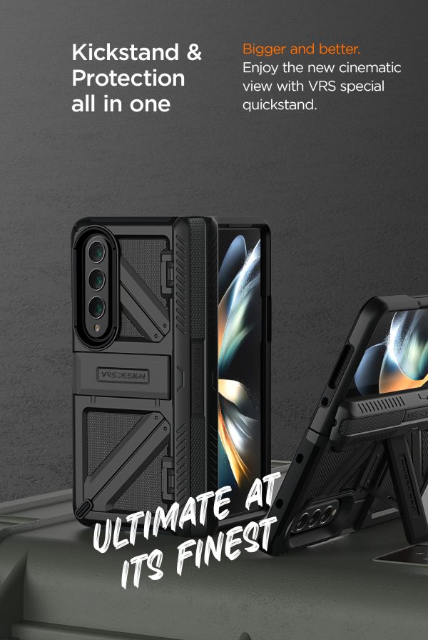 Galaxy Z Fold 4 Terra Guard Ultimate Case All in One Premium Sturdy Hinge Protection Case and Kickstand (Tempered Glass Screen Protector Included) by VRS Design - Matte Black - Image 6