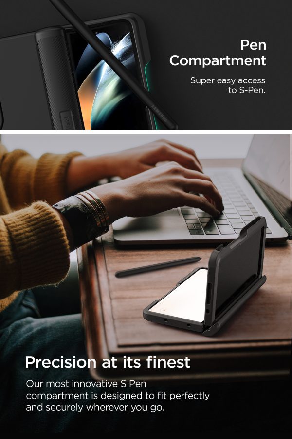 Galaxy Z Fold 4 Terra Guard Modern Pro Case by VRS Design Modern Neat Style Case with S Pen Holder and Multi Angle Kickstand (Tempered Glass Screen Protector Included) - Matte Black - Image 5