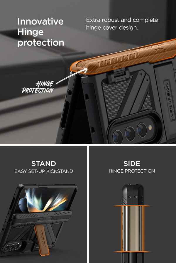 Galaxy Z Fold 4 Terra Guard Ultimate Case All in One Premium Sturdy Hinge Protection Case and Kickstand (Tempered Glass Screen Protector Included) by VRS Design - Matte Black - Image 7
