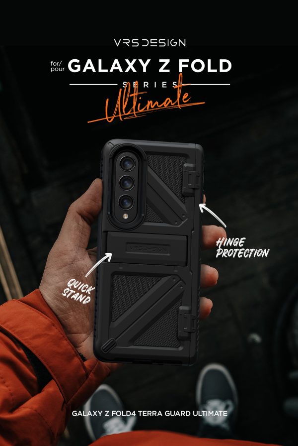 Galaxy Z Fold 4 Terra Guard Ultimate Case All in One Premium Sturdy Hinge Protection Case and Kickstand (Tempered Glass Screen Protector Included) by VRS Design - Matte Black - Image 11
