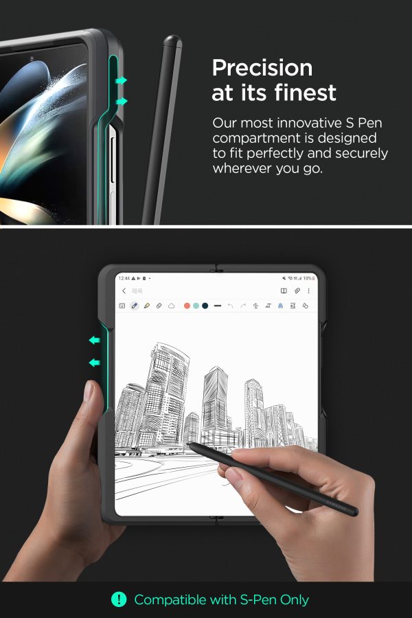 Galaxy Z Fold 4 Terra Guard Modern Pro Case by VRS Design Modern Neat Style Case with S Pen Holder and Multi Angle Kickstand (Tempered Glass Screen Protector Included) - Matte Black - Image 10