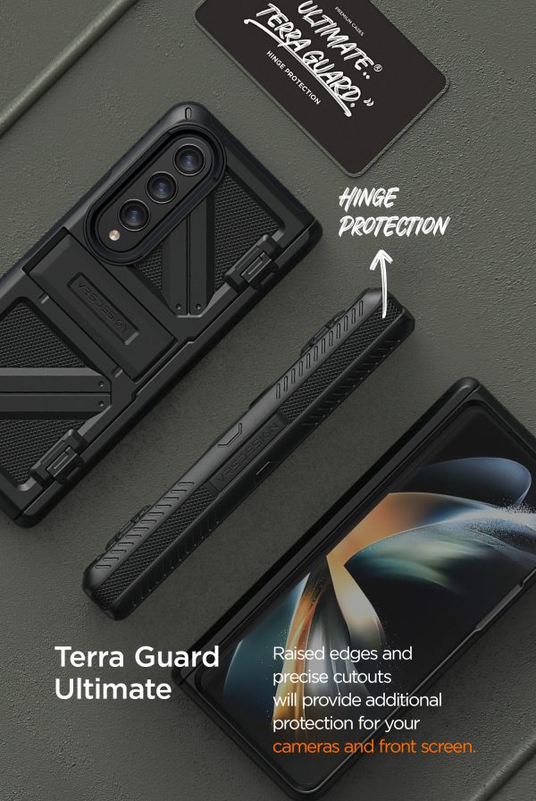 Galaxy Z Fold 4 Terra Guard Ultimate Case All in One Premium Sturdy Hinge Protection Case and Kickstand (Tempered Glass Screen Protector Included) by VRS Design - Matte Black - Image 12