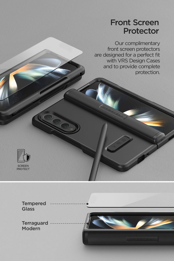 Galaxy Z Fold 4 Terra Guard Modern Pro Case by VRS Design Modern Neat Style Case with S Pen Holder and Multi Angle Kickstand (Tempered Glass Screen Protector Included) - Matte Black - Image 11