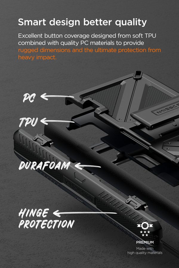 Galaxy Z Fold 4 Terra Guard Ultimate Case All in One Premium Sturdy Hinge Protection Case and Kickstand (Tempered Glass Screen Protector Included) by VRS Design - Matte Black - Image 14