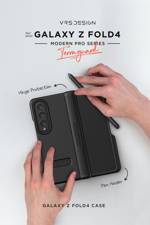 Galaxy Z Fold 4 Terra Guard Modern Pro Case by VRS Design Modern Neat Style Case with S Pen Holder and Multi Angle Kickstand (Tempered Glass Screen Protector Included) - Matte Black - Image 14