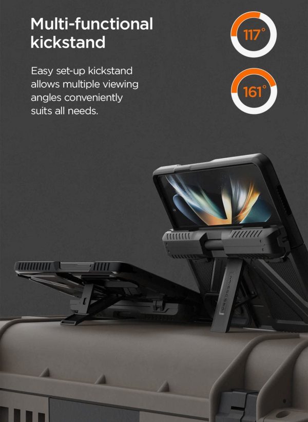 Galaxy Z Fold 4 Terra Guard Ultimate S Case All in One Premium Sturdy Hinge Protection Case with S Pen Compartment and Kickstand (Tempered Glass Screen Protector Included) by VRS Design - Matte Black - Image 9