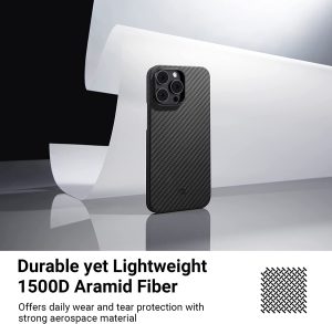 iPhone 14 Pro Max MagEZ Case 3 MagSafe Compatible Carbon Fiber Magnetic Case by PITAKA - Black / Grey Twill 1500D - Image 8