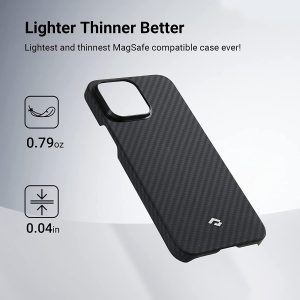 iPhone 14 Pro Max MagEZ Case 3 MagSafe Compatible Carbon Fiber Magnetic Case by PITAKA - Black / Grey Twill 1500D - Image 3