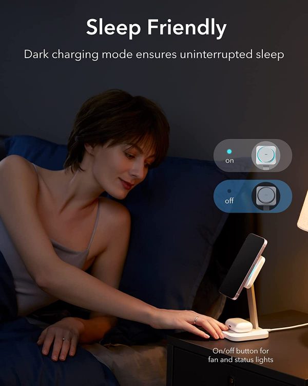 ESR HaloLock 2-in-1 Wireless Charger with CryoBoost, Compatible with MagSafe Charger Stand, Phone-Cooling Fast Charging Compatible with iPhone 14/13/12, AirPods Pro/3/2, with Adapter, Arctic White - Image 4