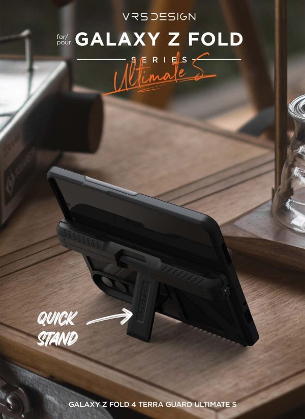 Galaxy Z Fold 4 Terra Guard Ultimate S Case All in One Premium Sturdy Hinge Protection Case with S Pen Compartment and Kickstand (Tempered Glass Screen Protector Included) by VRS Design - Matte Black - Image 3