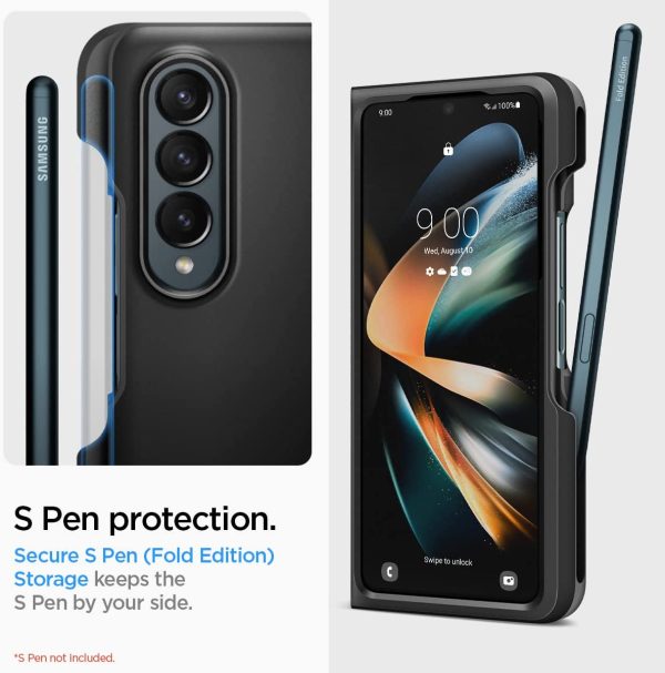 61KZVUTIpgL._AC_SL1200_ Galaxy Z Fold 4 Thin Fit P Case with S Pen Holder by Spigen - ACS05099 - Matte Black - Image 4