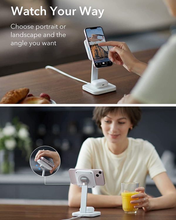 ESR HaloLock 2-in-1 Wireless Charger with CryoBoost, Compatible with MagSafe Charger Stand, Phone-Cooling Fast Charging Compatible with iPhone 14/13/12, AirPods Pro/3/2, with Adapter, Arctic White - Image 7