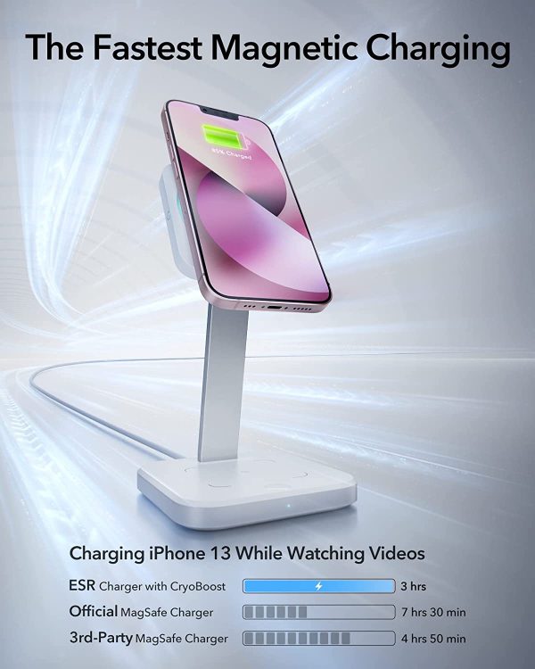 ESR HaloLock 2-in-1 Wireless Charger with CryoBoost, Compatible with MagSafe Charger Stand, Phone-Cooling Fast Charging Compatible with iPhone 14/13/12, AirPods Pro/3/2, with Adapter, Arctic White - Image 9