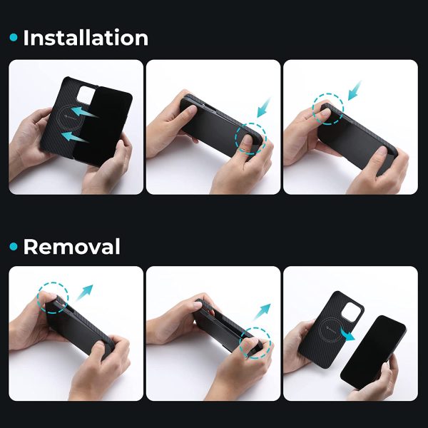 61T0C-mV5xL._AC_SL1500_ iPhone 14 Pro MagEZ Case 3 MagSafe Compatible Carbon Fiber Magnetic Case by PITAKA - Black / Grey Twill 1500D - Image 3