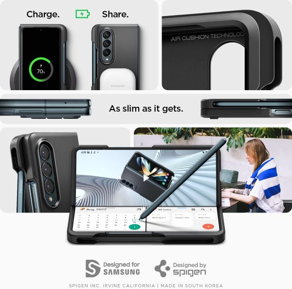 61Z-5dv-FZL._AC_SL1200_ Galaxy Z Fold 4 Thin Fit P Case with S Pen Holder by Spigen - ACS05099 - Matte Black - Image 6