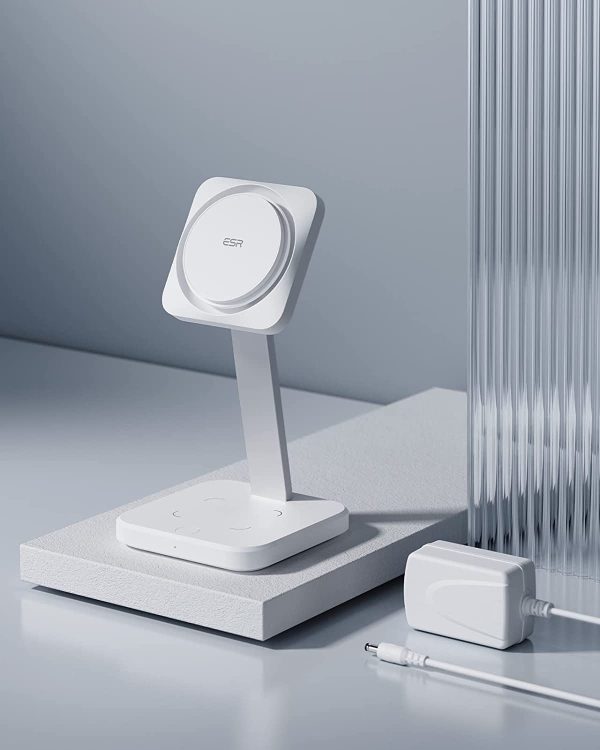 ESR HaloLock 2-in-1 Wireless Charger with CryoBoost, Compatible with MagSafe Charger Stand, Phone-Cooling Fast Charging Compatible with iPhone 14/13/12, AirPods Pro/3/2, with Adapter, Arctic White - Image 3