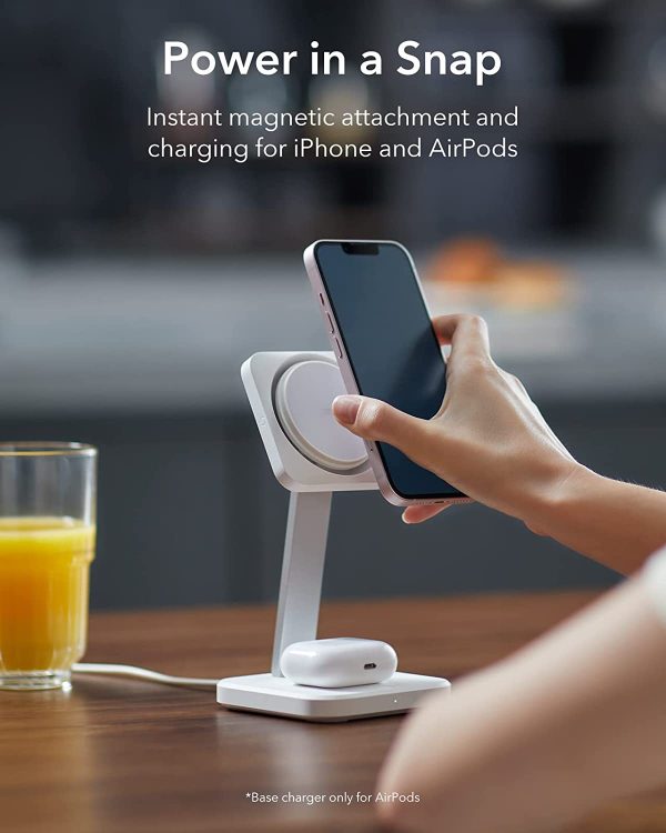ESR HaloLock 2-in-1 Wireless Charger with CryoBoost, Compatible with MagSafe Charger Stand, Phone-Cooling Fast Charging Compatible with iPhone 14/13/12, AirPods Pro/3/2, with Adapter, Arctic White - Image 5
