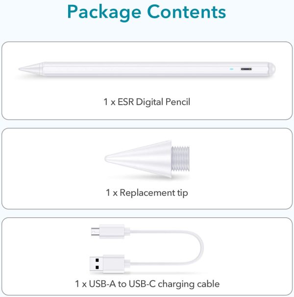 ESR Stylus Pen for iPad, Touch Screen Stylus, Tilt Sensitivity, Magnetic Attachment, Palm Rejection, Active Pen for iPad 9/8/7/6, iPad Pro 11, iPad Pro 12.9, iPad Mini 6/5, and iPad Air 5/4/3, White - Image 2