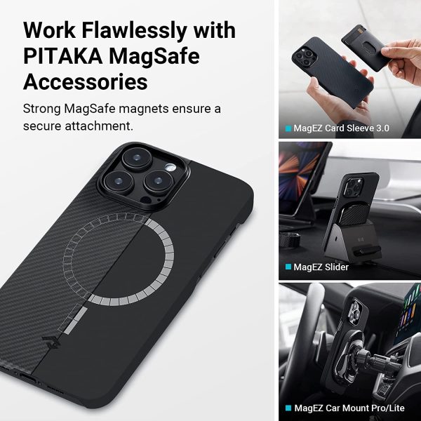 71DRHkrLy0L._AC_SL1500_ iPhone 14 Pro MagEZ Case 3 MagSafe Compatible Carbon Fiber Magnetic Case by PITAKA - Black / Grey Twill 600D - Image 6