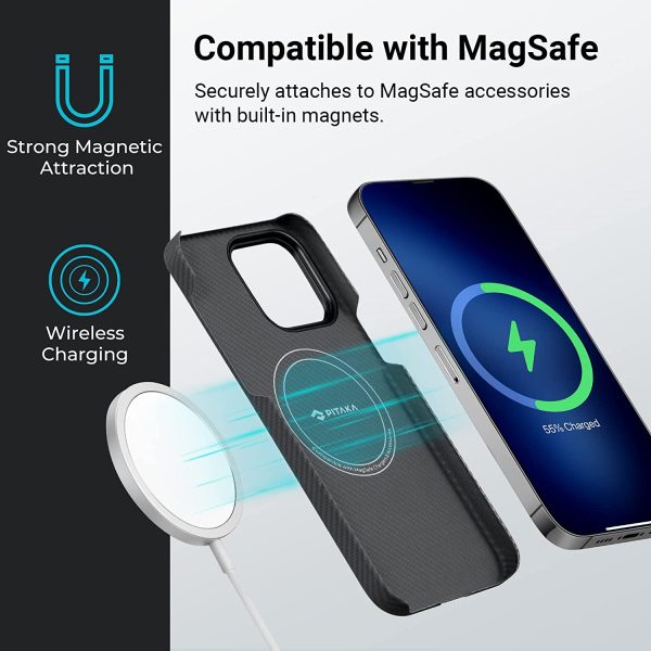 71Gp-qBB13L._AC_SL1500_ iPhone 14 Pro MagEZ Case 3 MagSafe Compatible Carbon Fiber Magnetic Case by PITAKA - Black / Grey Twill 600D - Image 7
