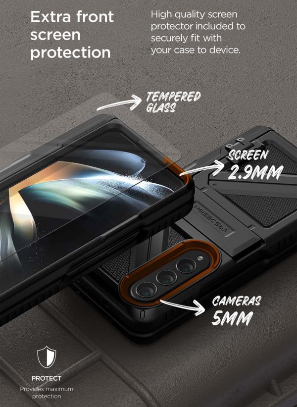 Galaxy Z Fold 4 Terra Guard Ultimate S Case All in One Premium Sturdy Hinge Protection Case with S Pen Compartment and Kickstand (Tempered Glass Screen Protector Included) by VRS Design - Matte Black - Image 8