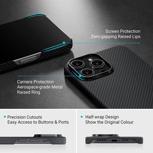 71bCjLzk4iL._AC_SL1500_ iPhone 14 Pro MagEZ Case 3 MagSafe Compatible Carbon Fiber Magnetic Case by PITAKA - Black / Grey Twill 600D - Image 4