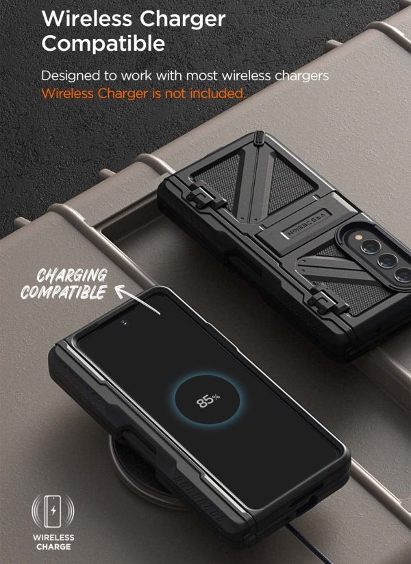 Galaxy Z Fold 4 Terra Guard Ultimate S Case All in One Premium Sturdy Hinge Protection Case with S Pen Compartment and Kickstand (Tempered Glass Screen Protector Included) by VRS Design - Matte Black - Image 6