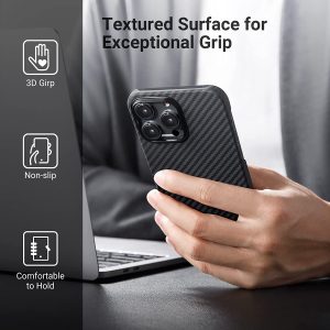 iPhone 14 Pro Max MagEZ Case 3 MagSafe Compatible Carbon Fiber Magnetic Case by PITAKA - Black / Grey Twill 1500D - Image 5
