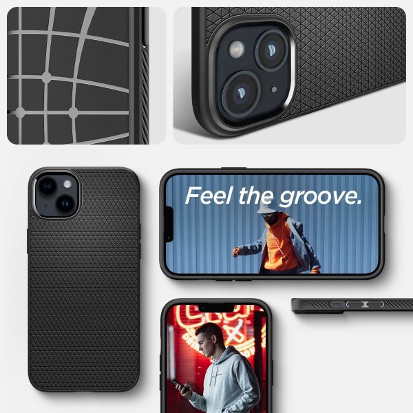 71nS05MjmUL._AC_SL1200_ Apple iPhone 14 Plus Liquid Air Case by Spigen - ACS04891 - Matte Black - Image 5