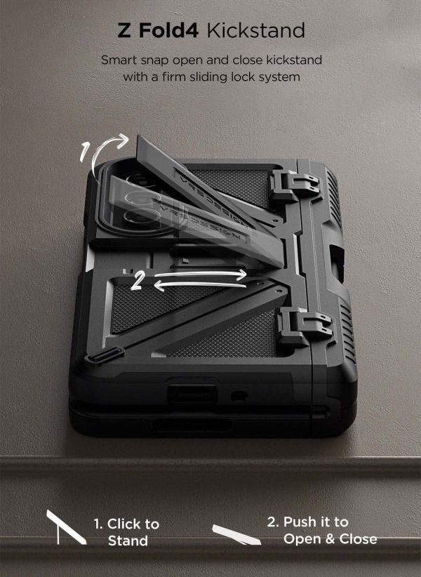 Galaxy Z Fold 4 Terra Guard Ultimate S Case All in One Premium Sturdy Hinge Protection Case with S Pen Compartment and Kickstand (Tempered Glass Screen Protector Included) by VRS Design - Matte Black - Image 7