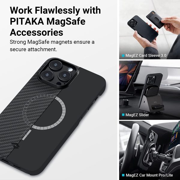 71xKk3kMnWL._AC_SL1500_ iPhone 14 Pro MagEZ Case 3 MagSafe Compatible Carbon Fiber Magnetic Case by PITAKA - Black / Grey Twill 1500D - Image 5