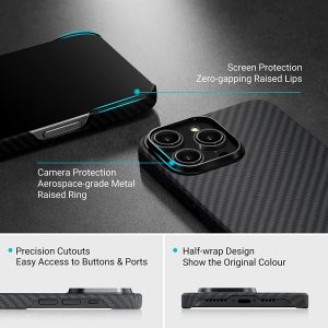 iPhone 14 Pro Max MagEZ Case 3 MagSafe Compatible Carbon Fiber Magnetic Case by PITAKA - Black / Grey Twill 1500D - Image 7