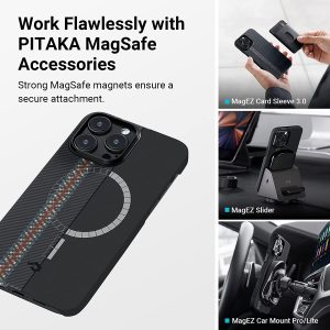 iPhone 14 Pro Max MagEZ Case 3 MagSafe Compatible Carbon Fiber Magnetic Case by PITAKA - Rhapsody 600D - Image 8