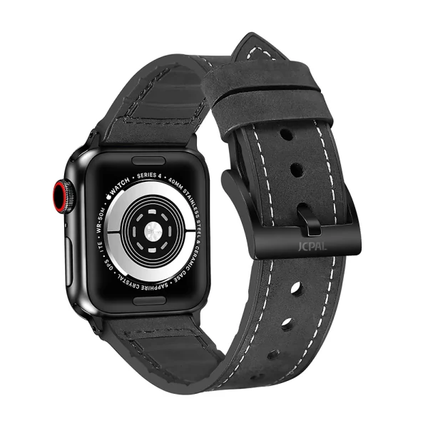 JCPAL Gentry Premium Leather Band for Apple Watch 38 / 40 / 41 mm - Black - JCP3946 - Image 2