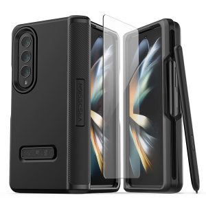 Galaxy Z Fold 4 Terra Guard Modern Pro Case by VRS Design Modern Neat Style Case with S Pen Holder and Multi Angle Kickstand (Tempered Glass Screen Protector Included) - Matte Black