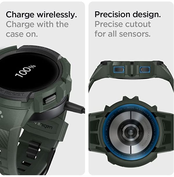 charge wireless Galaxy Watch 5 / Galaxy Watch 4 Band & Case for 44 mm Rugged Armor Pro - ACS05395 - Military Green - Image 3