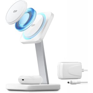 ESR HaloLock 2-in-1 Wireless Charger with CryoBoost, Compatible with MagSafe Charger Stand, Phone-Cooling Fast Charging Compatible with iPhone 14/13/12, AirPods Pro/3/2, with Adapter, Arctic White