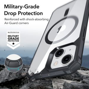 Apple iPhone 14 Plus Air Armor Rugged TPU Case with Halolock Magnetic Ring for MagSafe Enabled Charging - Clear Black - Image 5