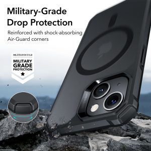 Apple iPhone 14 Plus Air Armor Rugged TPU Case with Halolock Magnetic Ring for MagSafe Enabled Charging - Frosted Black - Image 5