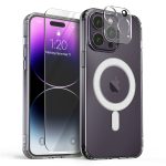 iPhone 14 Pro Crystal Mixx Non-Slip Grip Case, Magsafe Clear but Sturdy Case with Tempered Glass Screen and Camera Protector By VRS Design - Clear