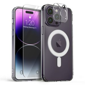 iPhone 14 Pro Max Crystal Mixx Non-Slip Grip Case, Magsafe Clear but Sturdy Case with Tempered Glass Screen and Camera Protector By VRS Design - Clear