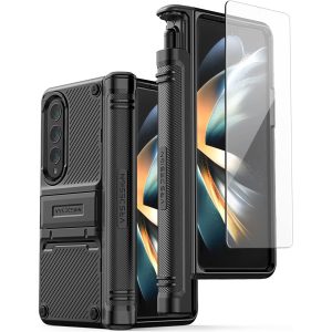 Galaxy Z Fold 4 Terra Guard Active S Case by VRS Design Premium [Multi Functional Hinge Protection - Pen Cover + Protection] Case with Multi Angle Kickstand and Screen Protector - Matte Black