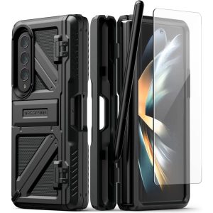 Galaxy Z Fold 4 Terra Guard Ultimate S Case All in One Premium Sturdy Hinge Protection Case with S Pen Compartment and Kickstand (Tempered Glass Screen Protector Included) by VRS Design - Matte Black